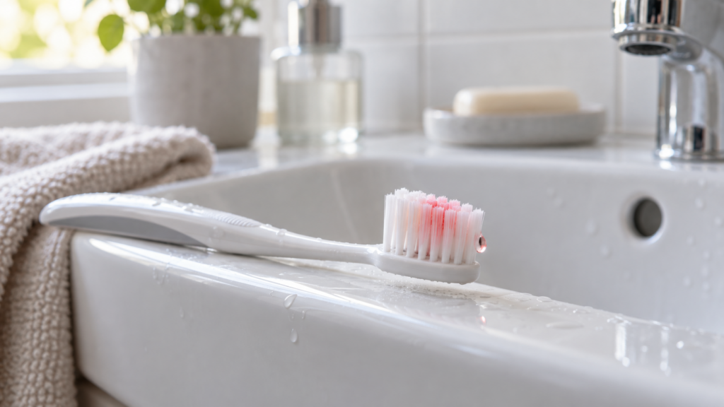 Bleeding gums when brushing, a common early sign of gingivitis