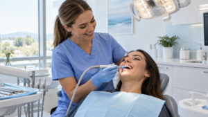 Dental hygienist performing a regular dental cleaning at an Ottawa clinic