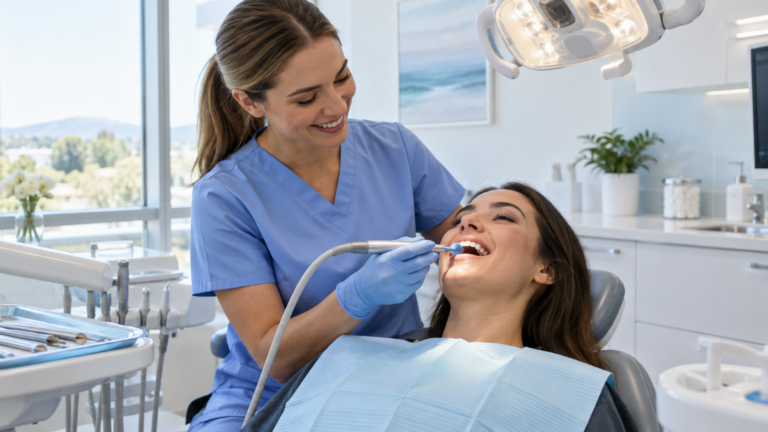 Dental hygienist performing a regular dental cleaning at an Ottawa clinic
