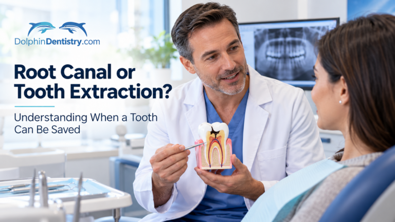 Dentist explaining root canal versus tooth extraction options to a patient in Ottawa