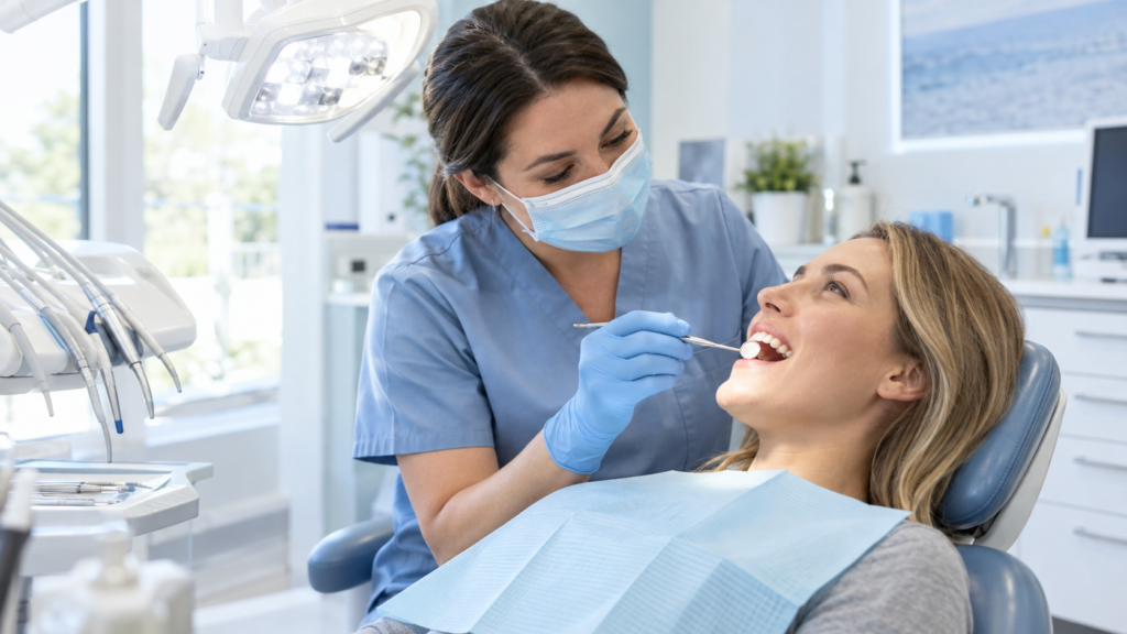 Emergency dentist in Ottawa examining a patient's tooth after a lost filling or crown