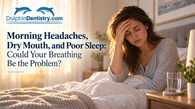 Person waking up with a morning headache and dry mouth, possible signs of sleep apnea